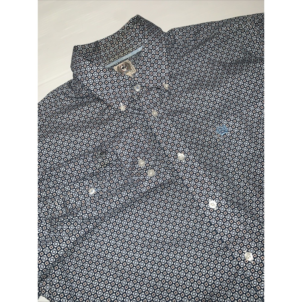 Cinch Mens Long Sleeve Geometric Print Button Down Shirt Blue Size Medium Cowboy